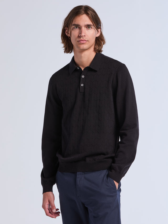 Jacquard 3-Button Polo Sweater