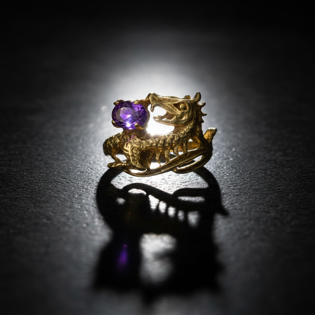Dragon Holding Gem Solid Yellow Gold Ring