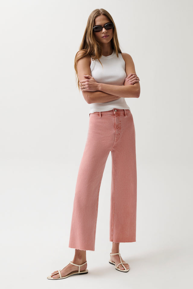 Penny Crop High Rise Wide Leg Jean - Coral Rose