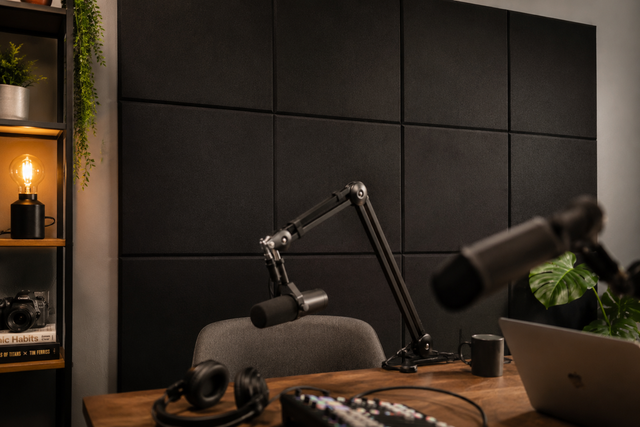 Podcast Studio Acoustic Wall Panels — Matte Black, Peel & Stick