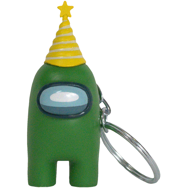 Among Us - Green Crewmate with Party Hat Figural Keychain (2") - PMI Kids World - Series 2 - (2022)