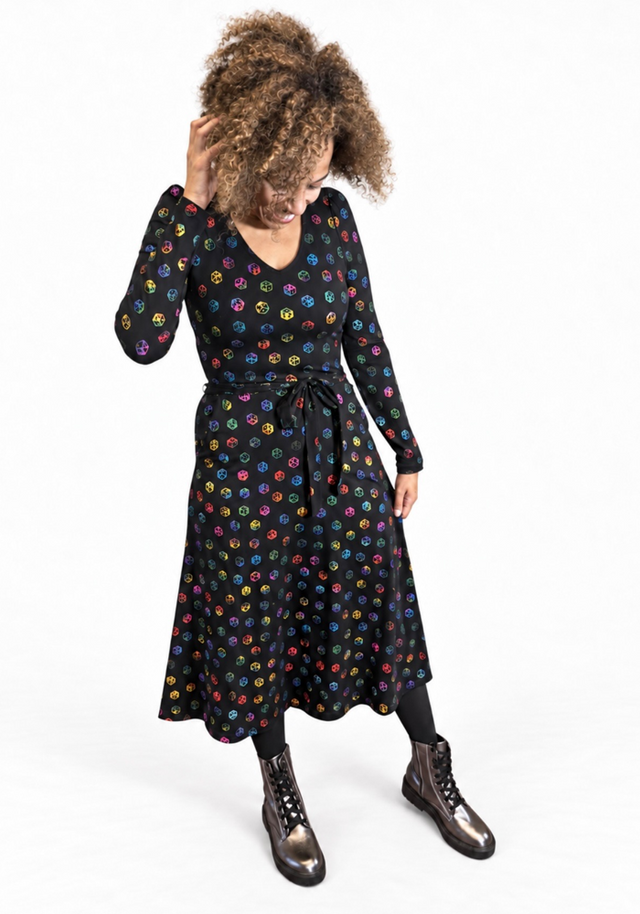 Alouette Rainbow Foil Dice Print Cotton Midi Dress