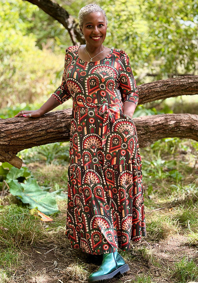 Maddox Hand Painted Deco Print Midaxi Dress
