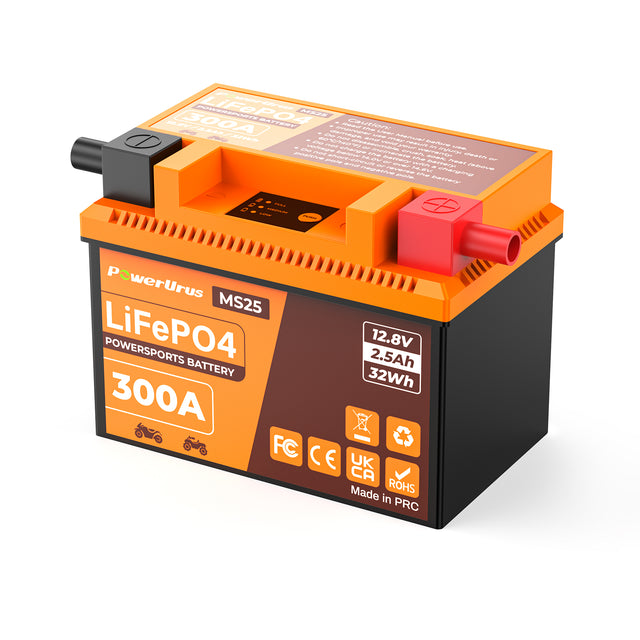 PowerUrus 12V 2.5Ah Lithium Motorcycle Battery, 300A LiFePO4 Powersports Battery for Motorcycle, ATV, UTV, Jet Ski, Lawn Mower