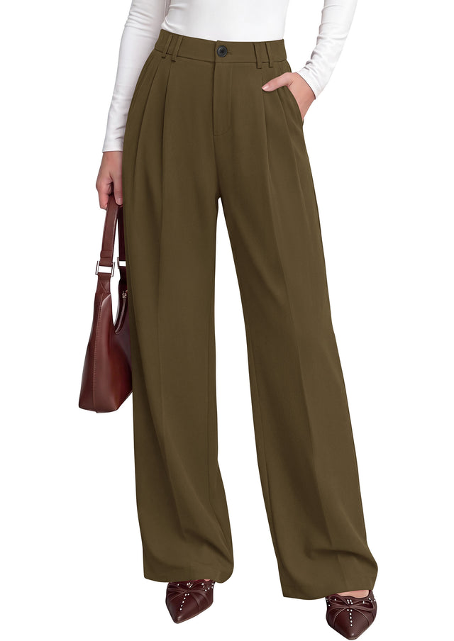 PRETTYGARDEN Women's Dress Pants Wide Leg Flowy Trousers | High Waisted Palazzo Pants, Pleated Front, Side Pockets, Work Office Wear, Business Casual Outfits, F