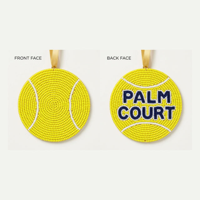Personalized Tennis Ball Beaded Christmas Ornament, Custom Name Tennis Player Holiday Gift, Double Sided Glass Seed Bead Tree Decor