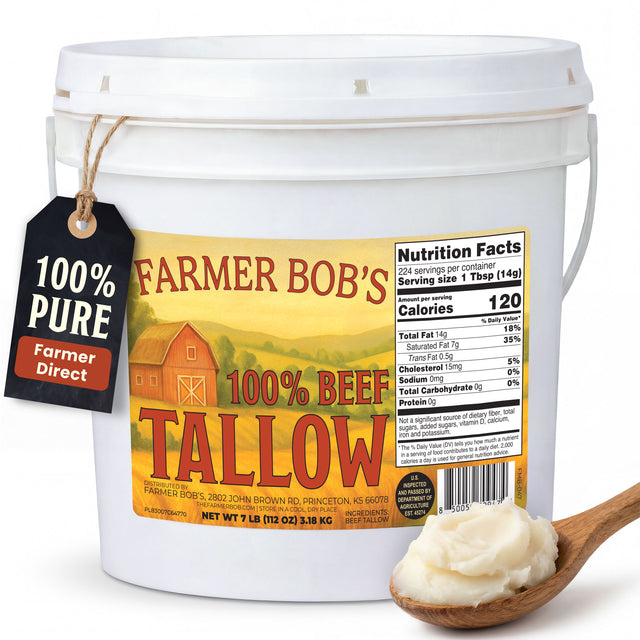 Farmer Bob's Beef Tallow for Cooking - Ideal for Deep Frying & Soap Making - Grass Fed - Bulk Cooking & Baking - Natural, Versatile Culinary Fat - Perfect for K