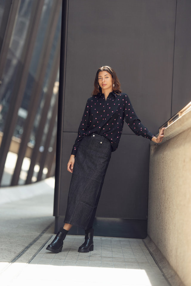 BLACK DENIM SKIRT