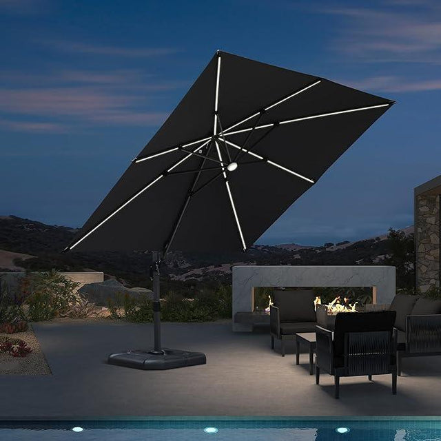 PURPLE LEAF LED Economical 3M Patio Umbrellas Outdoor Umbrella with Lights