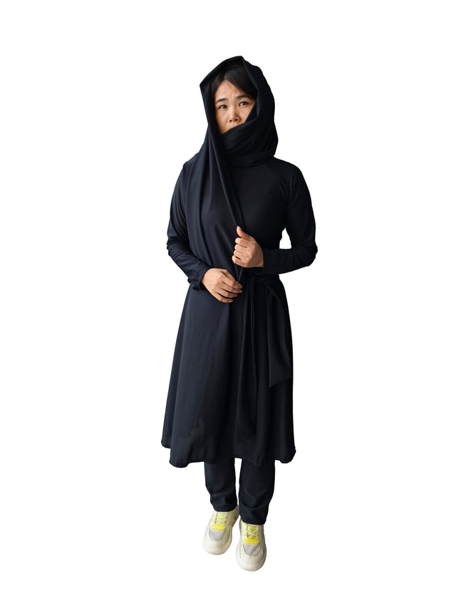 Muslim Tan Through Swimsuits for Women with Hijab Islamic Burkini Swimwear Black | Full Cover Long Sleeve Top Pants Dress Bathing Suits