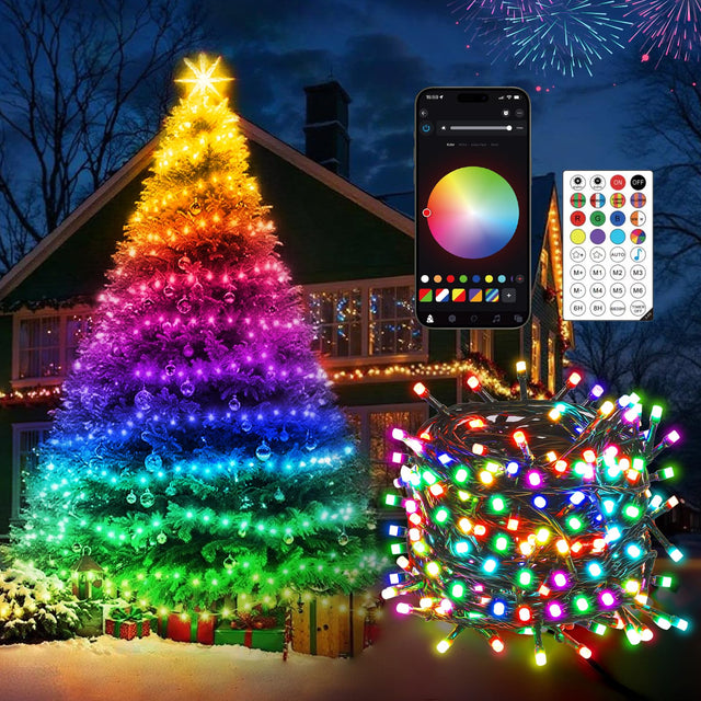 Quntis 30M 300LED Smart Christmas String Lights DIY Control APP & Remote Control, RGB Color Christmas Tree Lights, 200+Dynamic Scene Mode, Decorative for Indoor