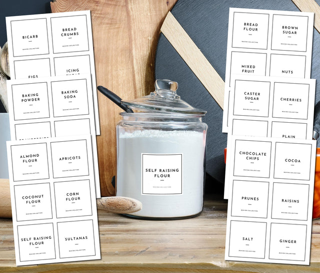 Pantry Label Kitchen Stickers for Baking, Flour, Baking Soda, Sugar - Baking Collection Jar & Container Labels