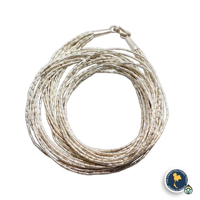 Handcrafted Karen Hill Tribe Silver Beaded 10 Strand Necklace- Short