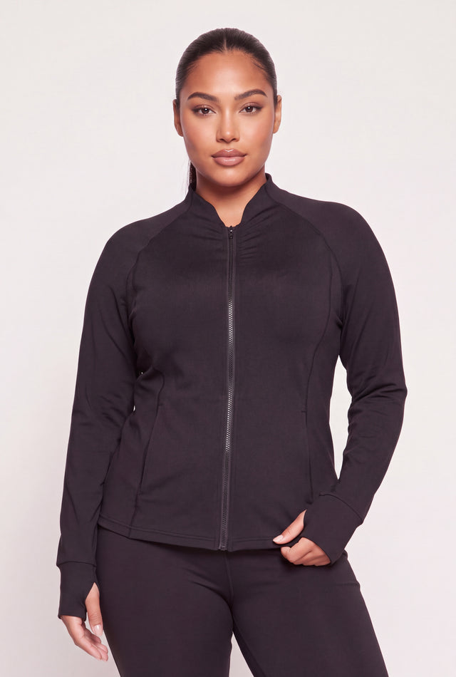 Plus Size Decorative Stitch Track Jacket with Thumb Holes