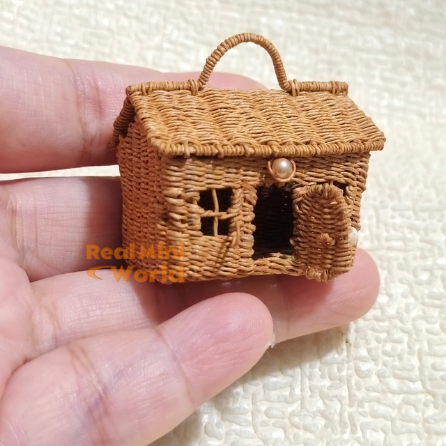 Miniature Artisan Handwoven Brown House Bag
