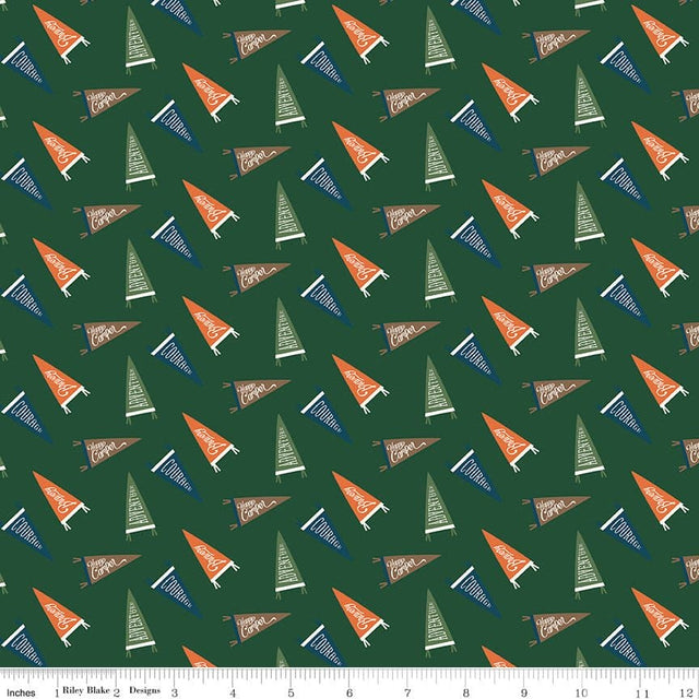 5 YARD CUT! Adventure is Calling - Green Flags - per yard - by Dani Mogstad for Riley Blake Designs - Outdoors, Wildlife - C10723-GREEN
