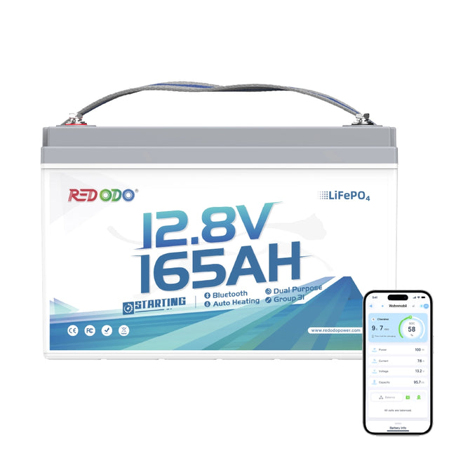 Redodo 12V 165Ah Dual-Purpose Marine LiFePO4 Batterie mit Bluetooth
