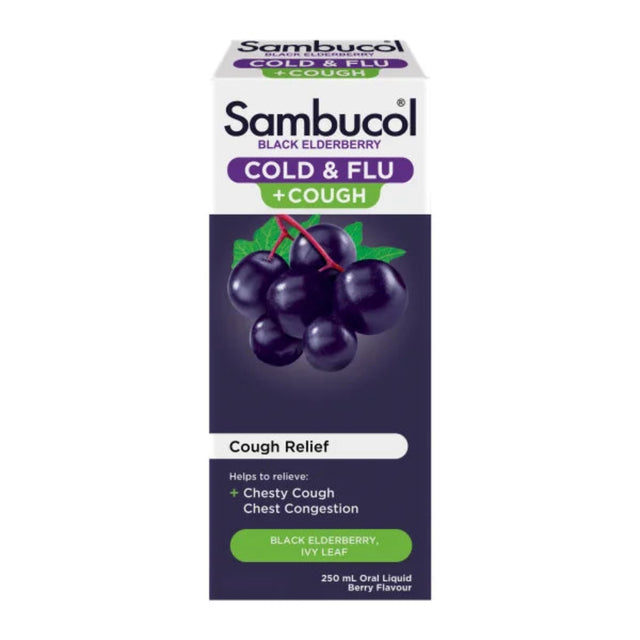 Sambucol Cold & Flu + Cough Liquid - 250mL, Berry Flavour