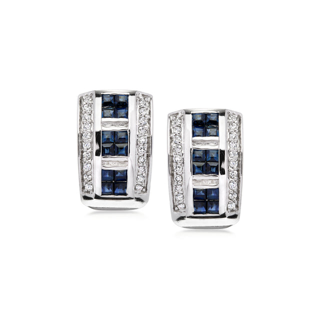 C. 1990 Vintage 1.20 ct. t.w. Sapphire Curved Earrings with .40 ct. t.w. Diamonds in 14kt White Gold