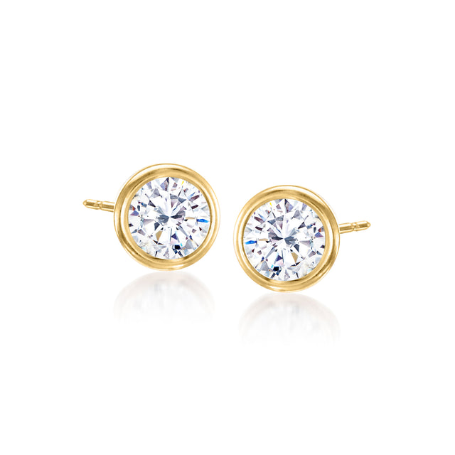 1.00 ct. t.w. Bezel-Set CZ Stud Earrings in 14kt Yellow Gold