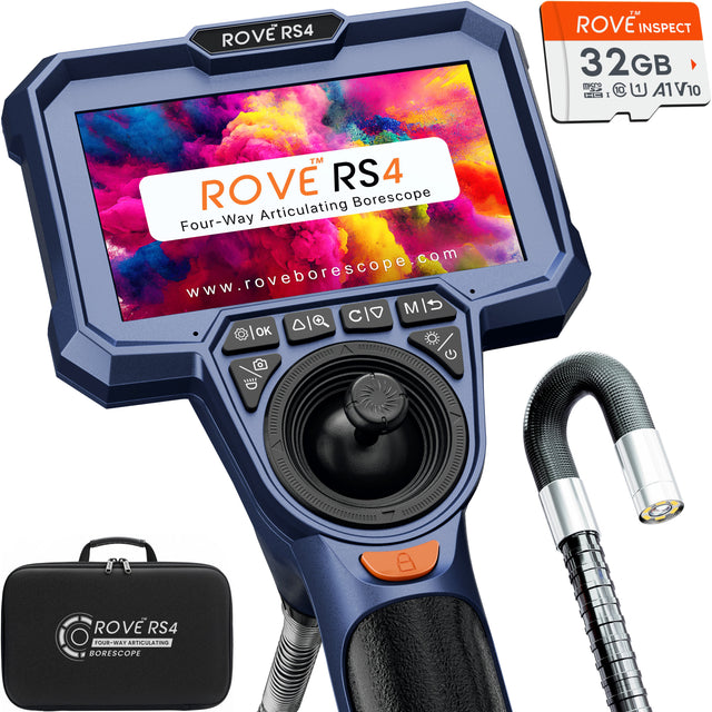 ROVE RS4 Four-Way 360° Articulating Borescope with Light, 6.2mm Ultra-Slim Probe, 1080P HD Industrial Endoscope Inspection Camera, 4.3" IPS Screen, IP67, for Au