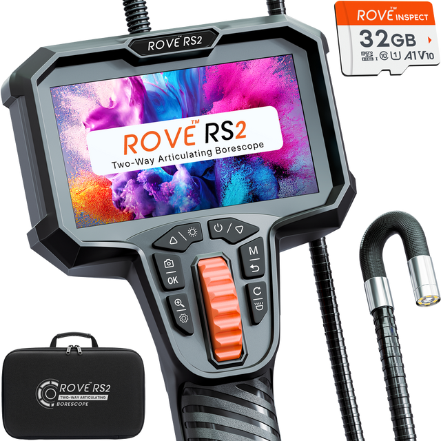 ROVE RS2 Articulating Borescope Camera with Light, 2-Way 210°, 32GB Card | 1080P FHD Industrial Endoscope, Inspection Camera, 4.3in IPS, IP67, 6 LED, 6.2mm Semi