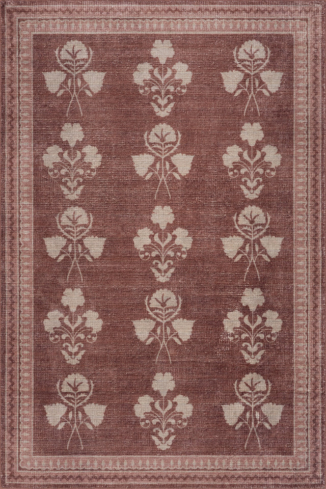 Floris Hand Tufted Floral Wool-Blend Rug | Terracotta