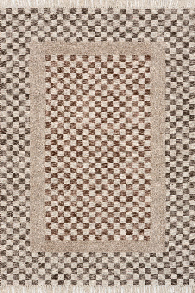 Memphis Modern Checkered Hand Woven Rug | Brown