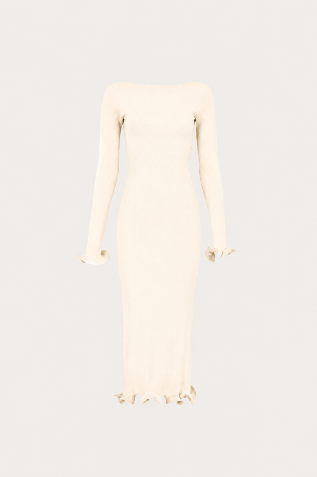 Ruffle Hem Midi Dress (Cream)