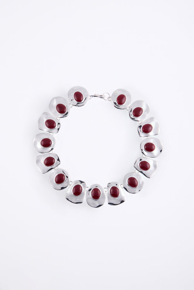 Stone Collar Necklace (Silver/Oxblood)
