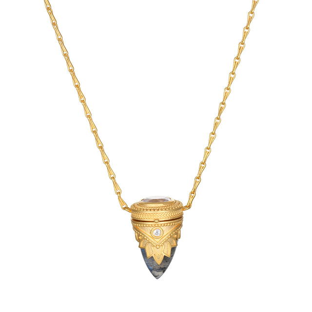Guiding Spirit Labradorite and White Topaz Lotus Locket Necklace