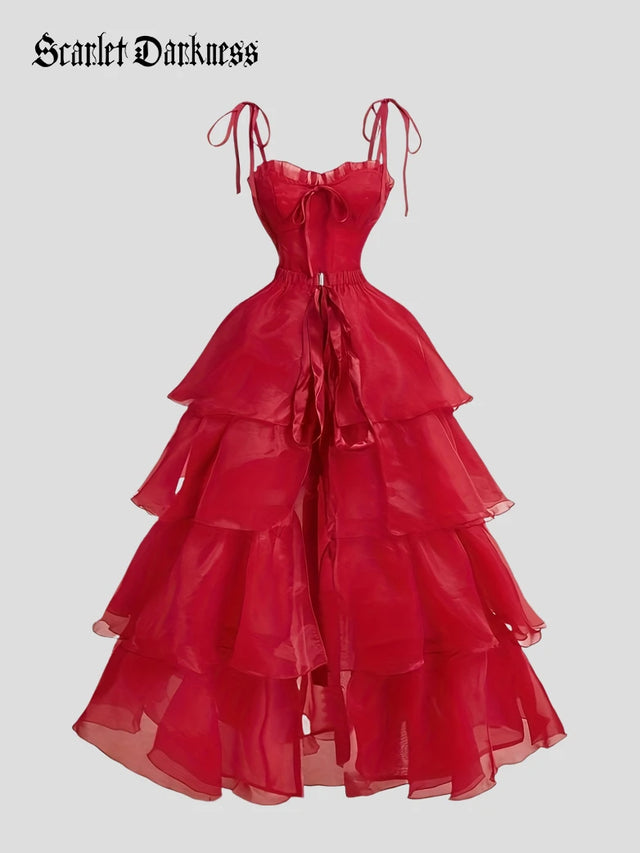 Victorian Two Piece Corset Dress with Tiered Ruffle Overskir