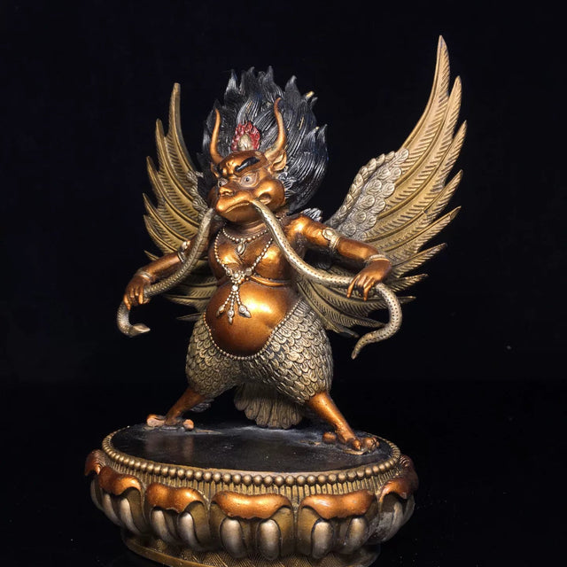 Copper Garuda Statue Hand Painted Buddhist Sculpture Handmade Art