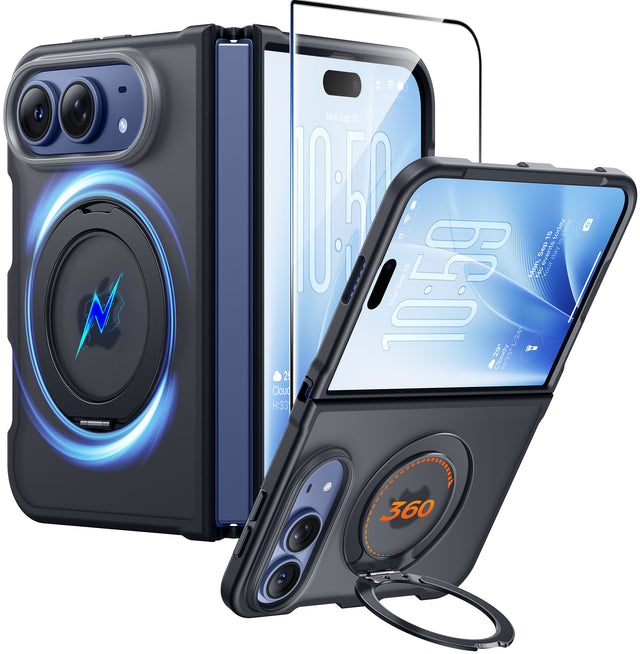 iPhone Duo 2026 Case: 360° Spin Magnetic Stand Translucent Matte Military Grade Shockproof