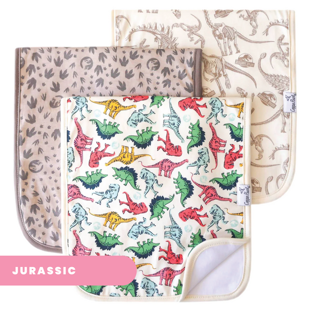 Copper Pearl Burp Cloths: Jurassic
