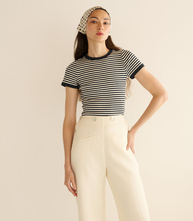 HMD -- VIVI TEE -- BLACK NANTUCKET STRIPE