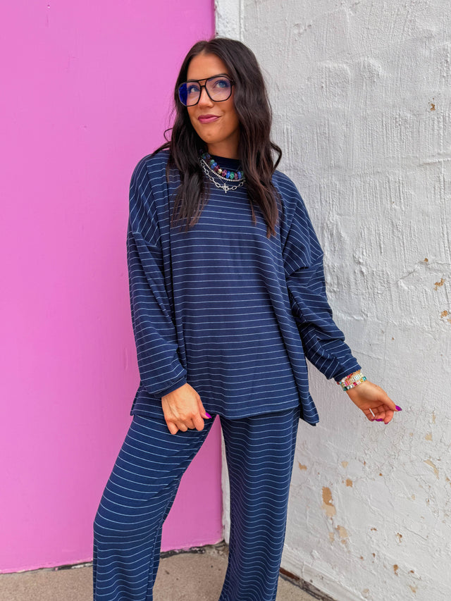Ashton Striped Top-Navy
