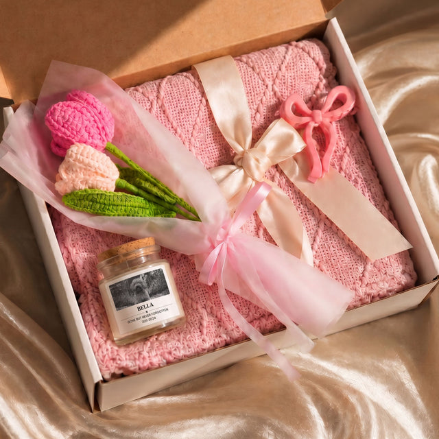 Custom Pet Memorial Gift Box with Candle & Blanket