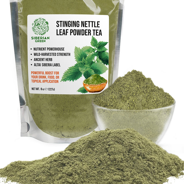 Siberian Green Stinging Nettle Leaf Powder Tea (Urtica dioica) – 8 oz (227 g) Vegan Herbal Powder, Non-GMO Green Superfood Drinks and Daily Wellness