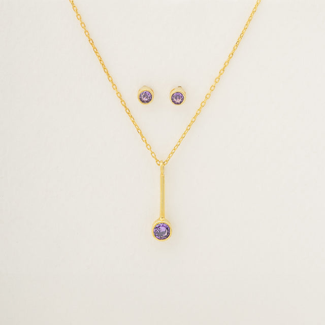 Birthstone Necklace and Stud Earrings Set