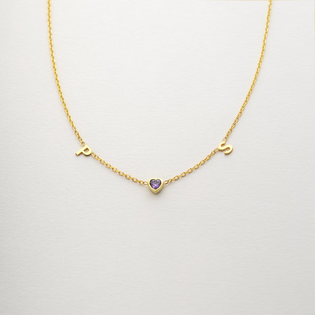 Initial Heart Birthstone Necklace