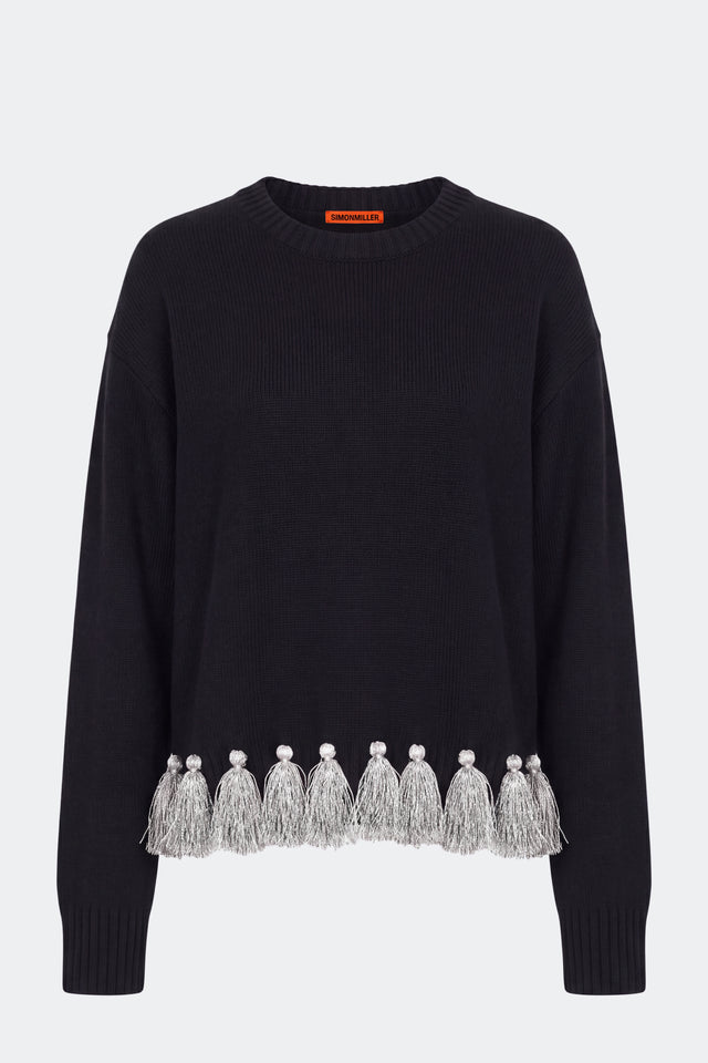 Roni Metallic Tassel Sweater In Black/Satellite Silver