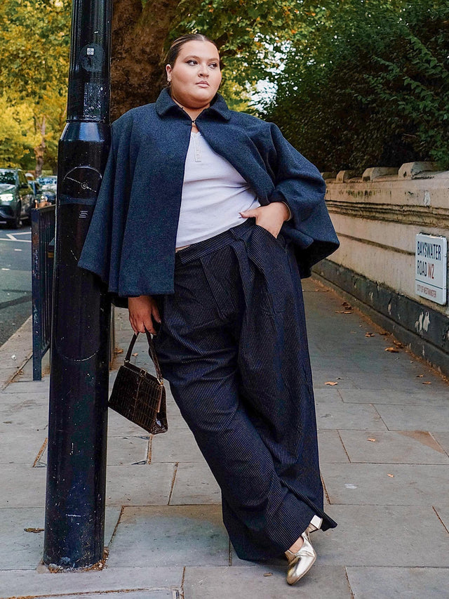 Wool Collared Cape - Charcoal