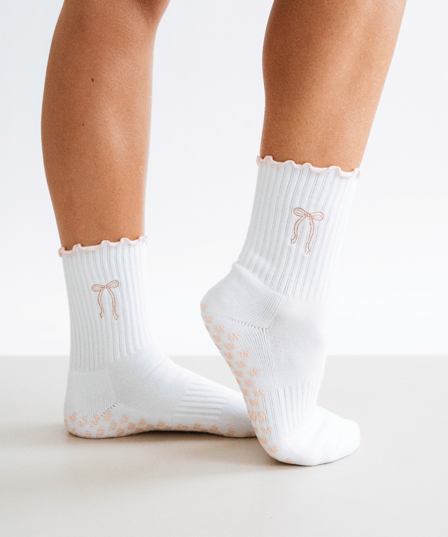 Pink Bow Grip Socks