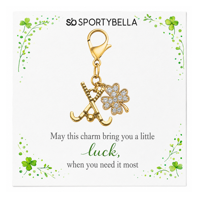 Sports Four Leaf Crystal Clover Lucky Clip on Charm - Gold
