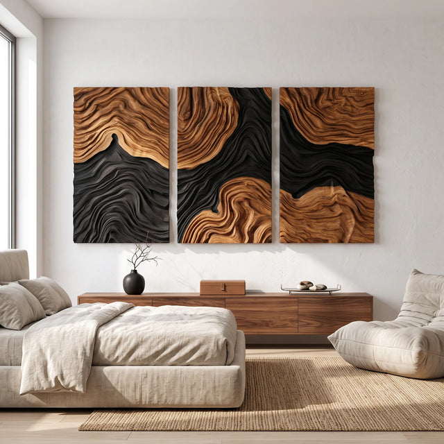 Mid Century Layered Landscape Wooden Wall Sculpture Hotel Suite SILDTTRWA202