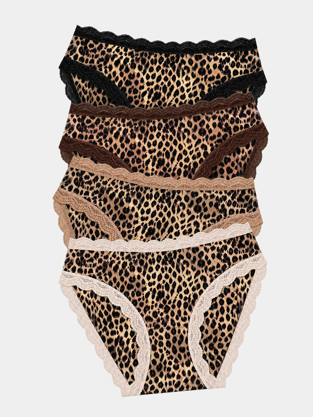 Mid Rise High Leg Knicker Four Pack  - True Leopard
