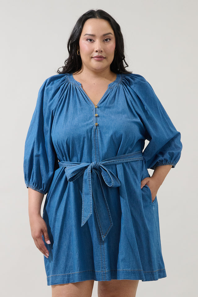 Juliana Shift Mini Dress Chambray Curve