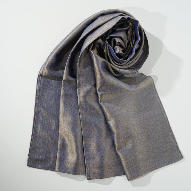 Silk Scarf / MOKU / Blue Warp & Beige Weft