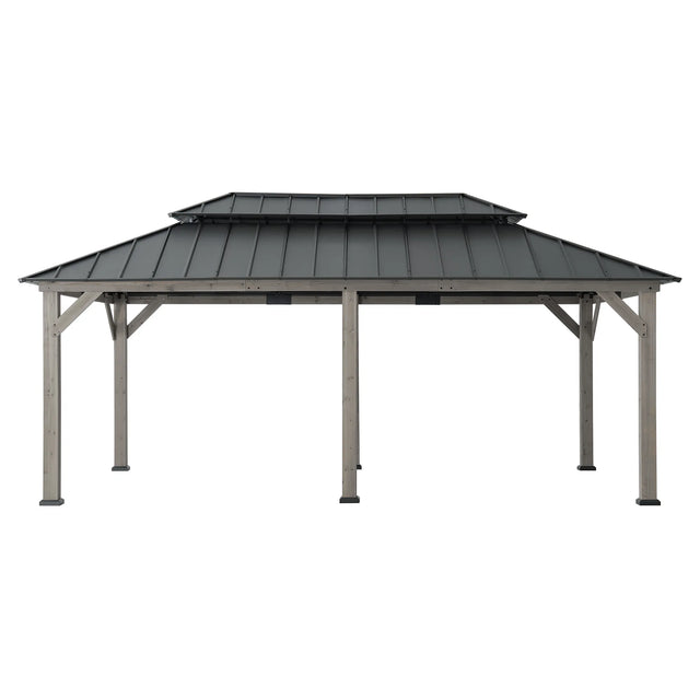 Patio Wooden Gazebo with Ceiling Hooks, 12x20 - Standard Driftwood Cedar